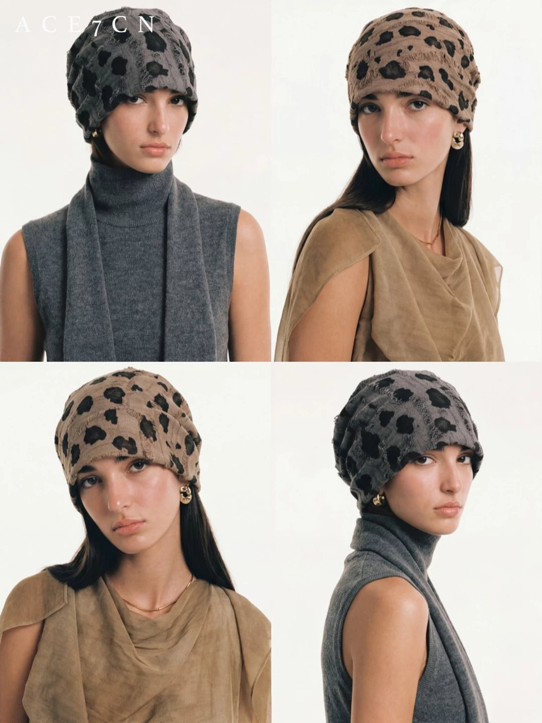 Vintage Hat Slouch Beanie Leopard Headwrap