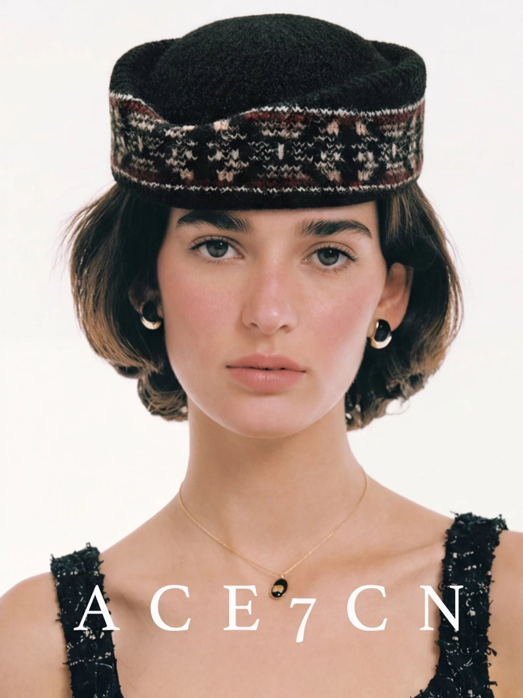 Danish Relaxed Knit Pillbox Hat Jacquard Dress