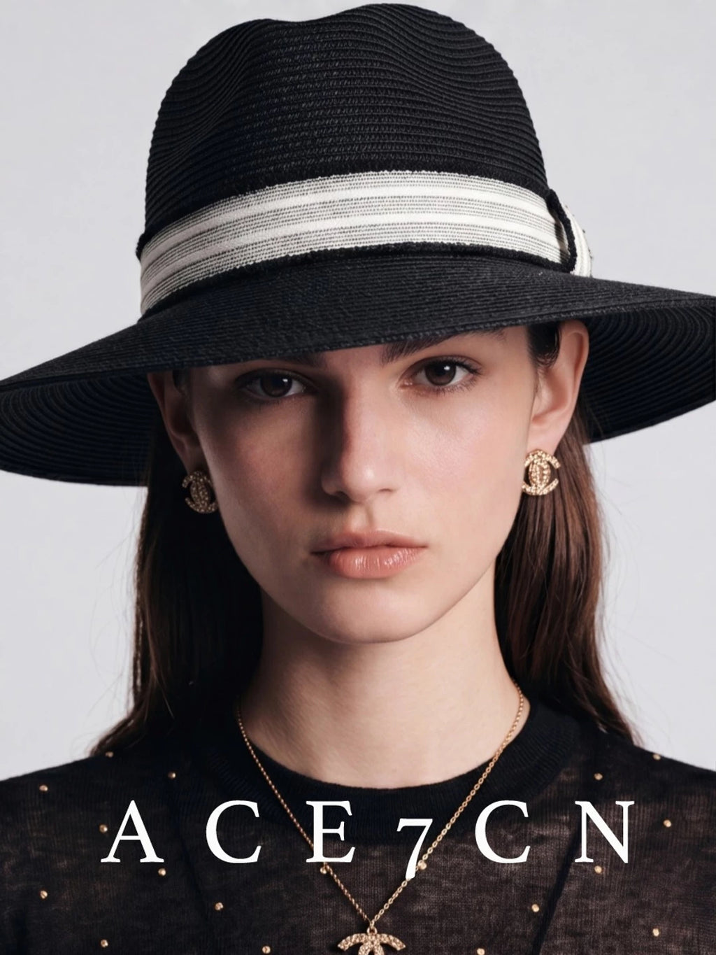 Parisian Tweed Classic Black-White Straw Hat Hepburn