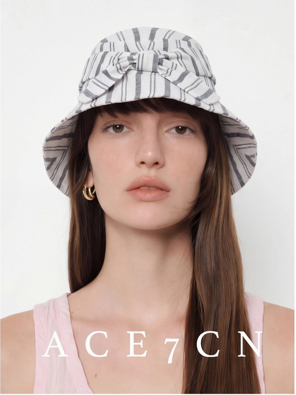Designer Linen Bucket Hat Bow Wide-Brim Bucket