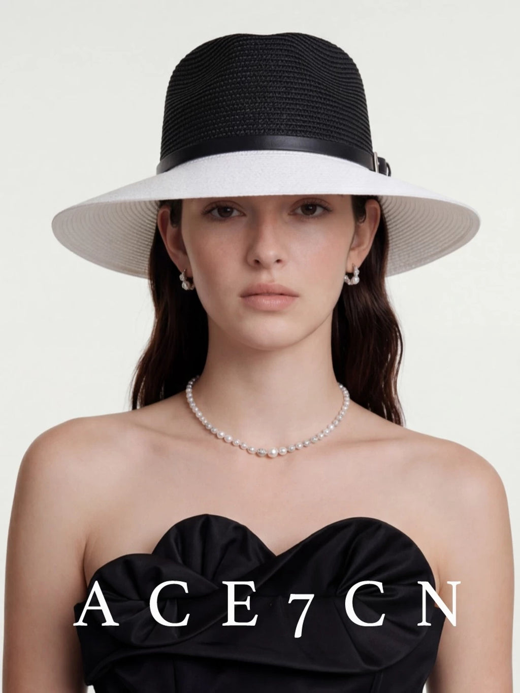 Parisian Champs-Élysées Classic Black-White Straw Hat Wide-Brim