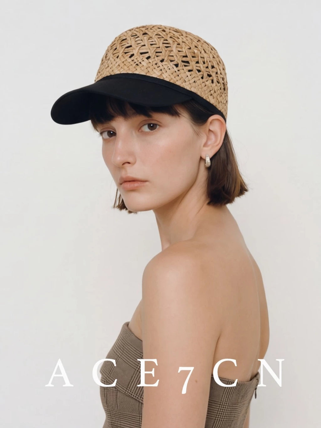 Designer Natural-Straw Openwork Woven Riding Hat Straw-Woven