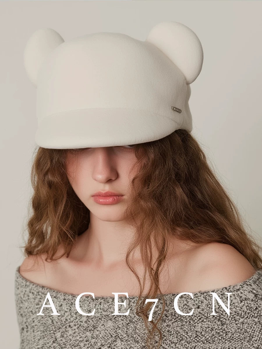 Japanese Niche Mouse-Ear Hat Wool-Felt 3D Styling