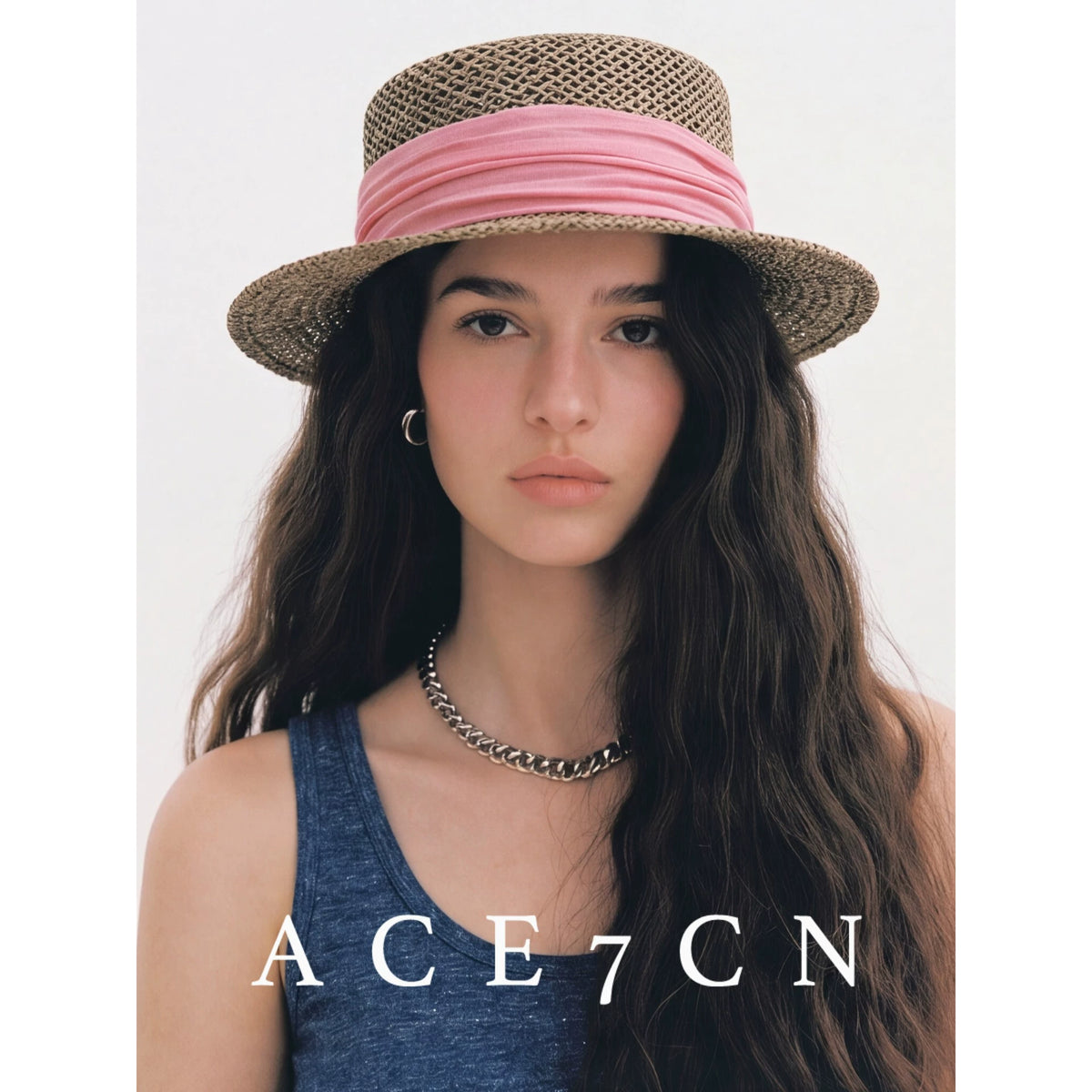 South-France Seagrass Hand-Woven Dress Hat Flat-Top Straw