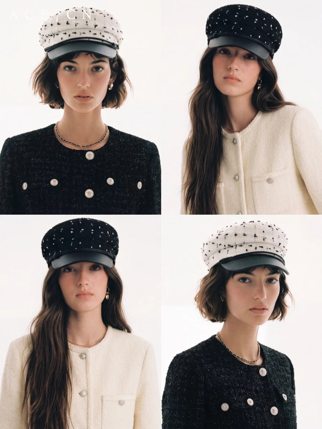 Parisian Vintage Tweed Classic Newsboy Cap Leather-Trim
