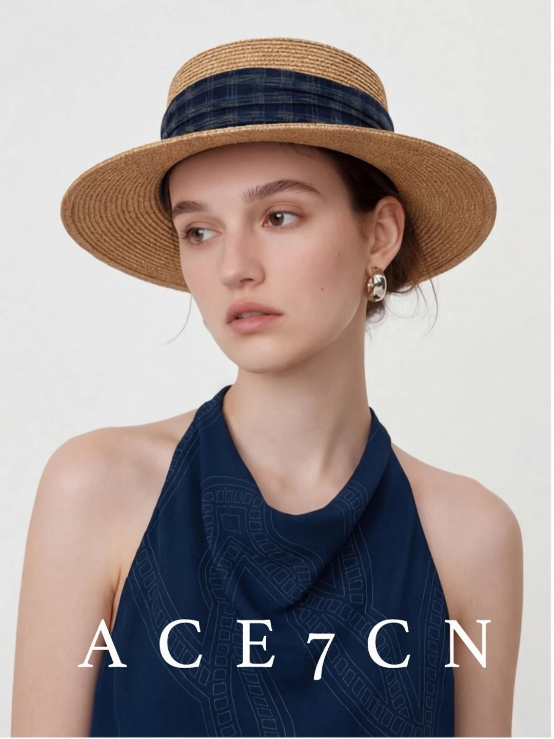 Korean Plaid Straw Hat British Vintage Resort