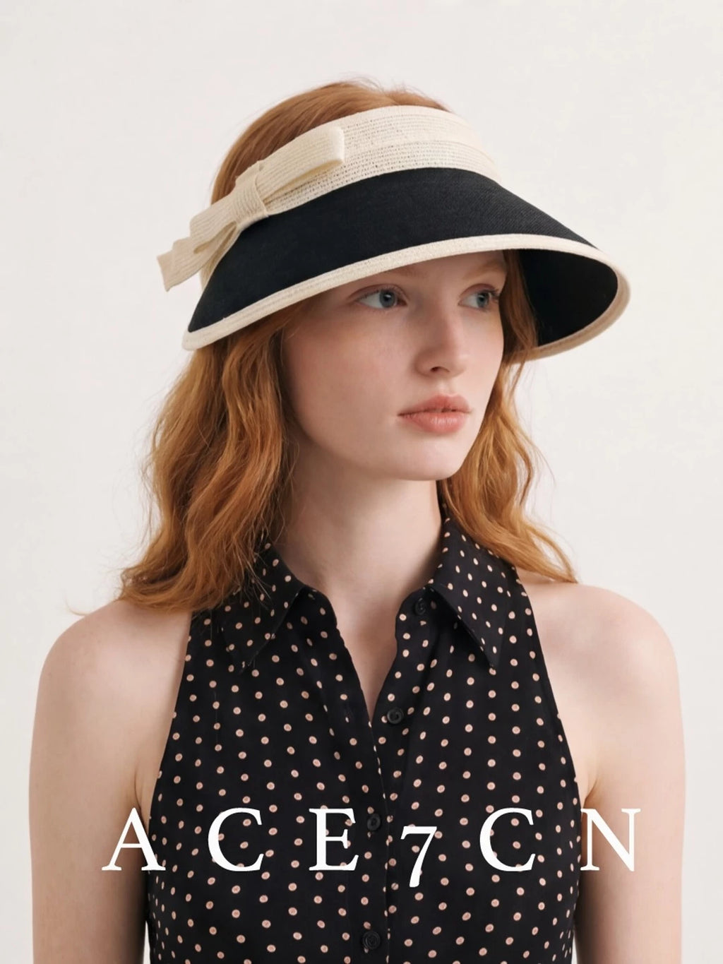 Light-French Hepburn Elegant Visor Bow Classic Black-White