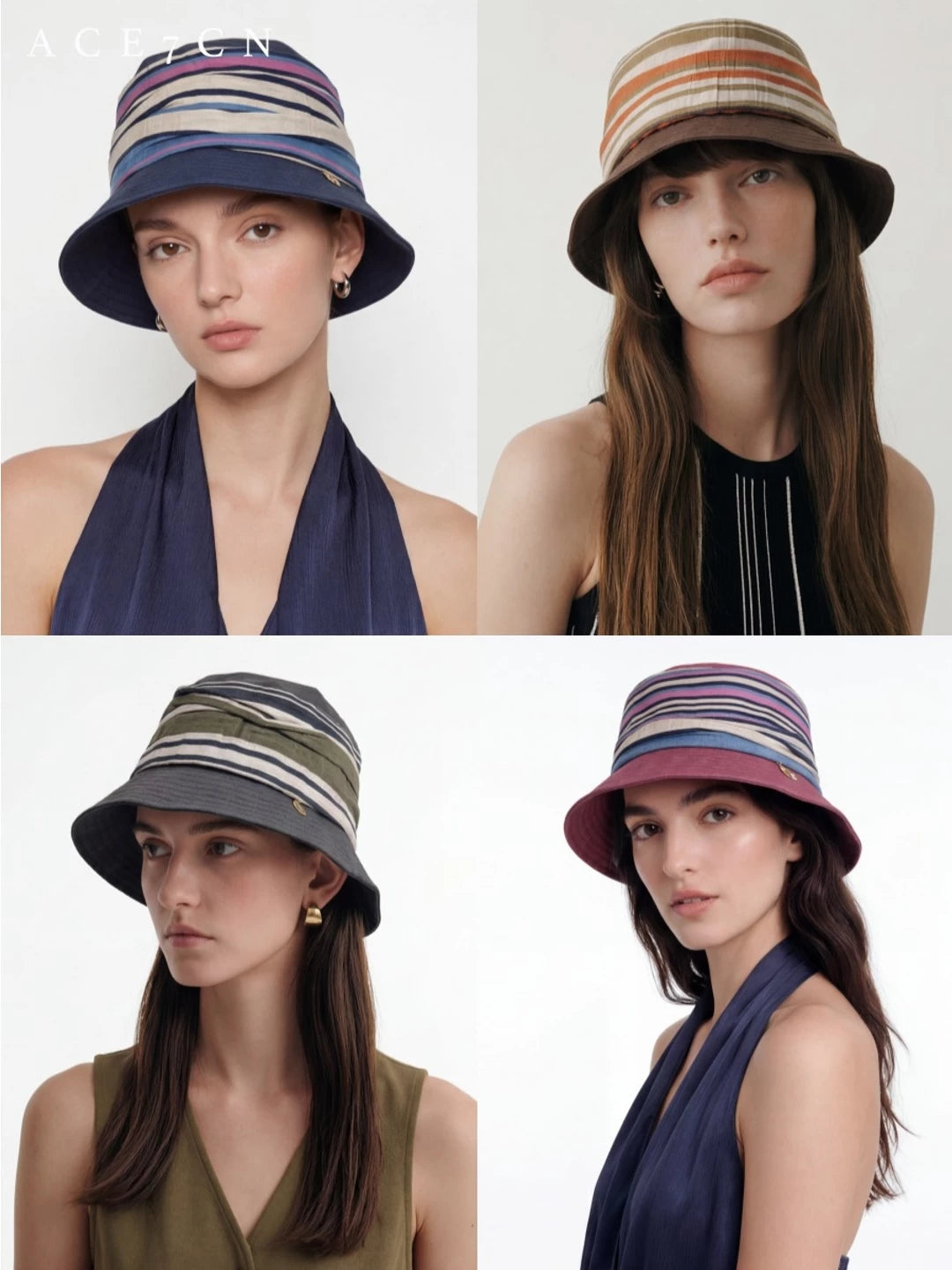 Japanese Niche Multi-Stripe Bucket Hat Striped Bucket