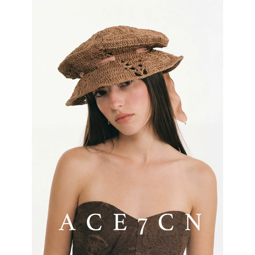 Japanese Niche Straw-Woven Hat Foldable Tie-Strap Bucket
