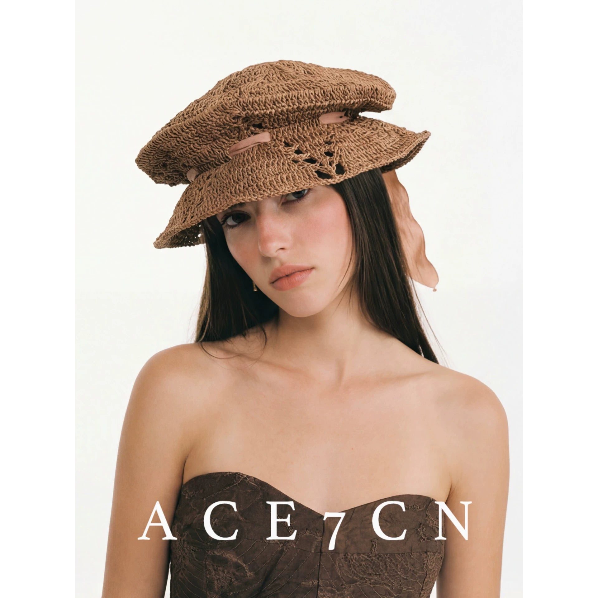 Japanese Niche Straw-Woven Hat Foldable Tie-Strap Bucket