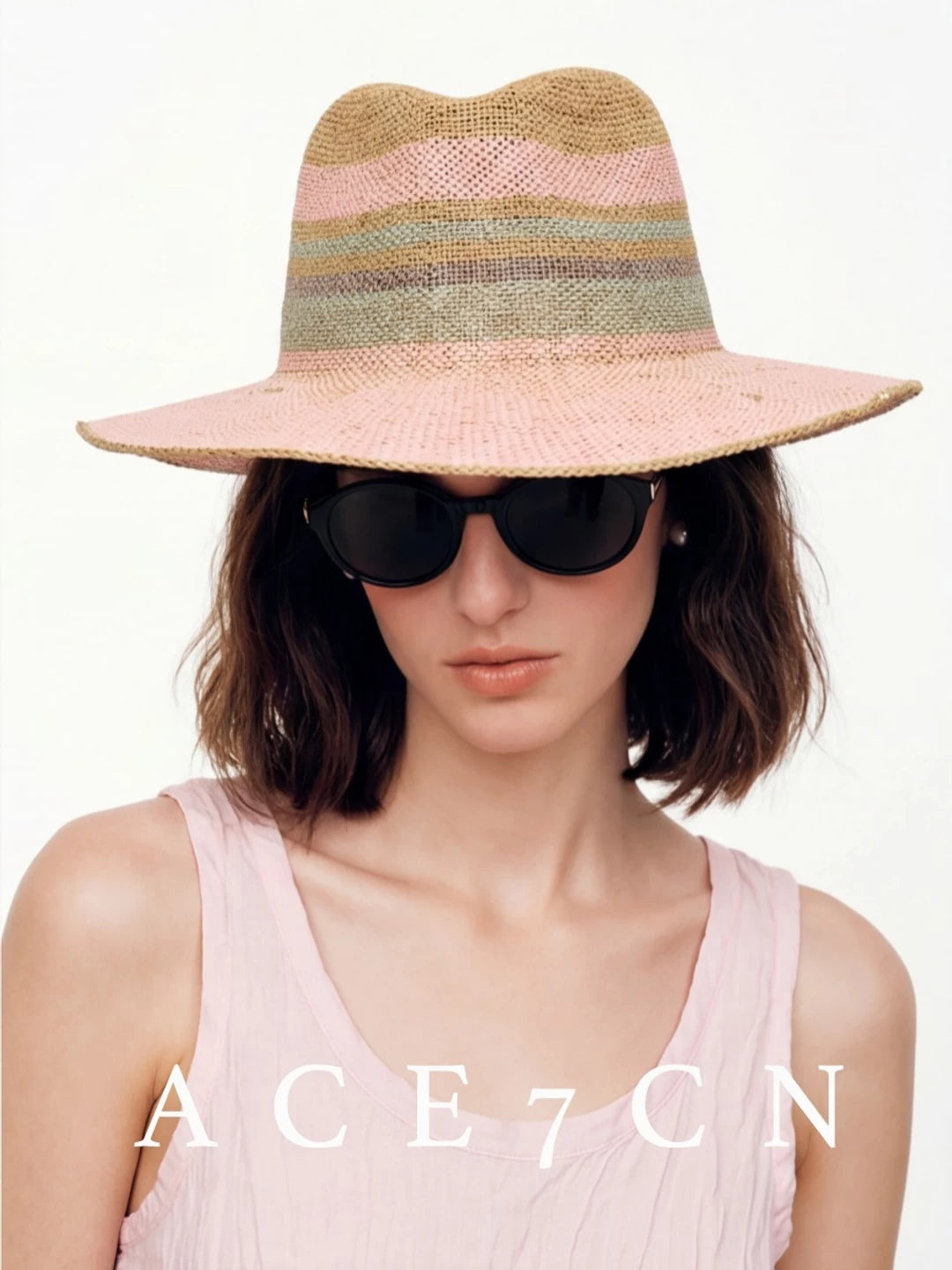 Nordic Colorful Straw-Woven Fedora French Striped Color-Block