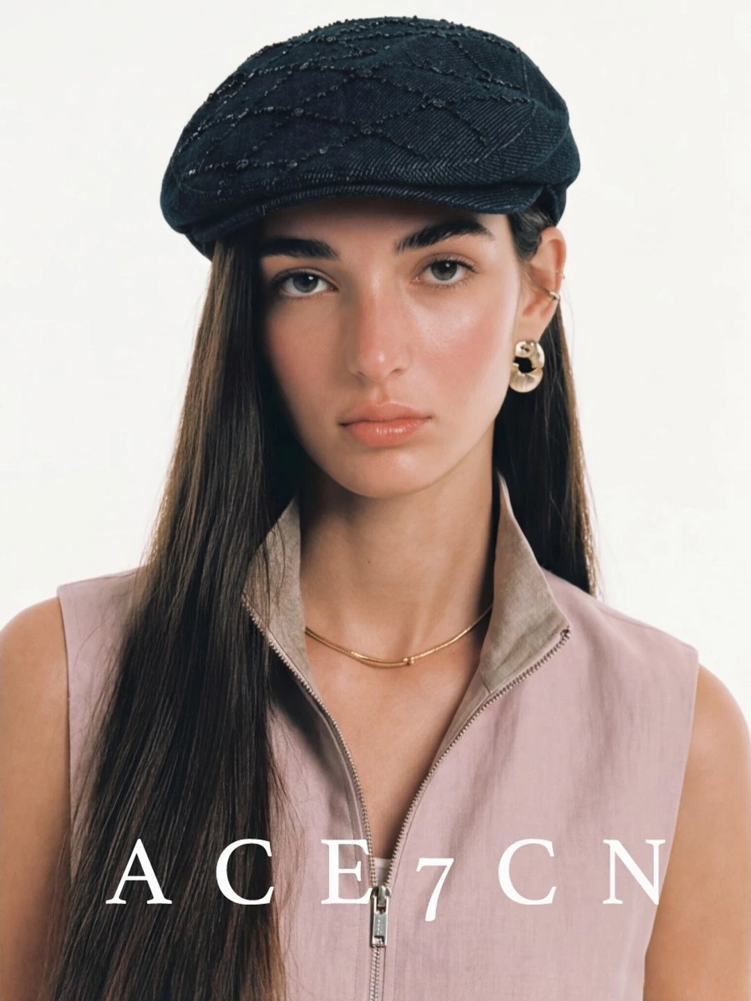 British Urban Chic Denim Flat Cap Subtle-Glitter