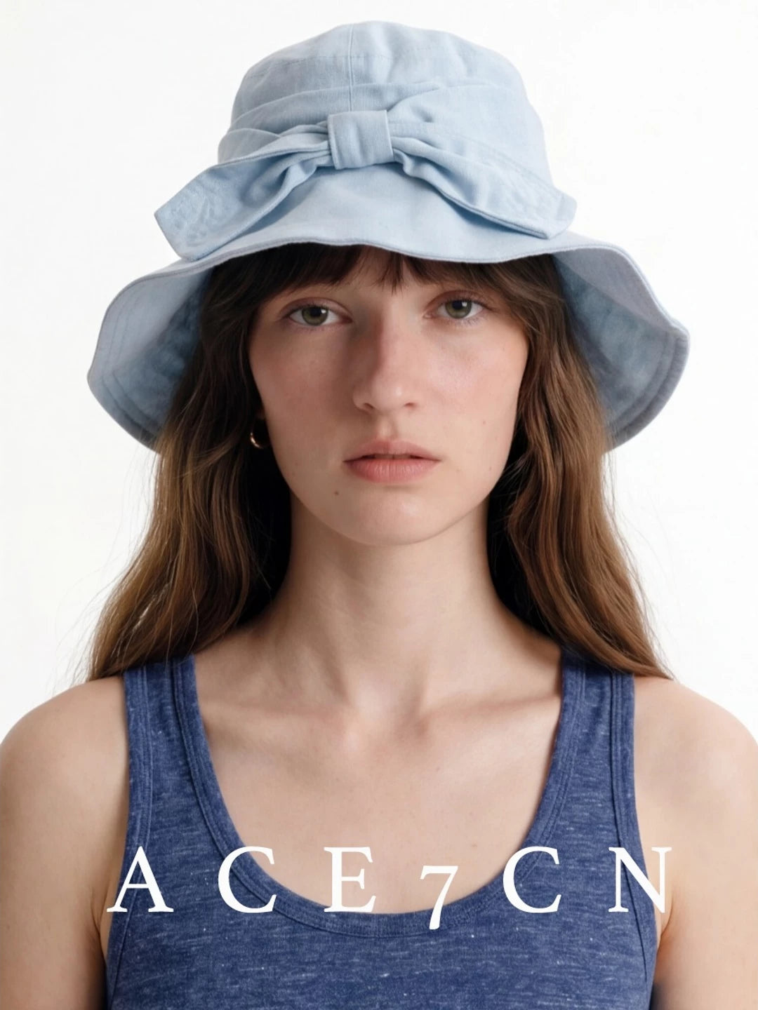 Designer Linen Bucket Hat Bow Wide-Brim Bucket