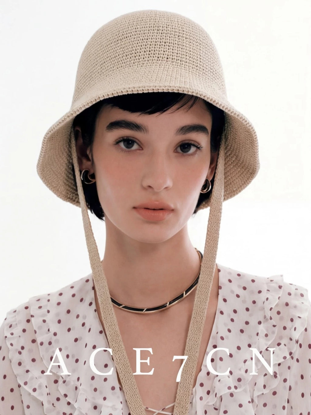 French Elegant Bucket Hat Tie-Strap Knit Bucket