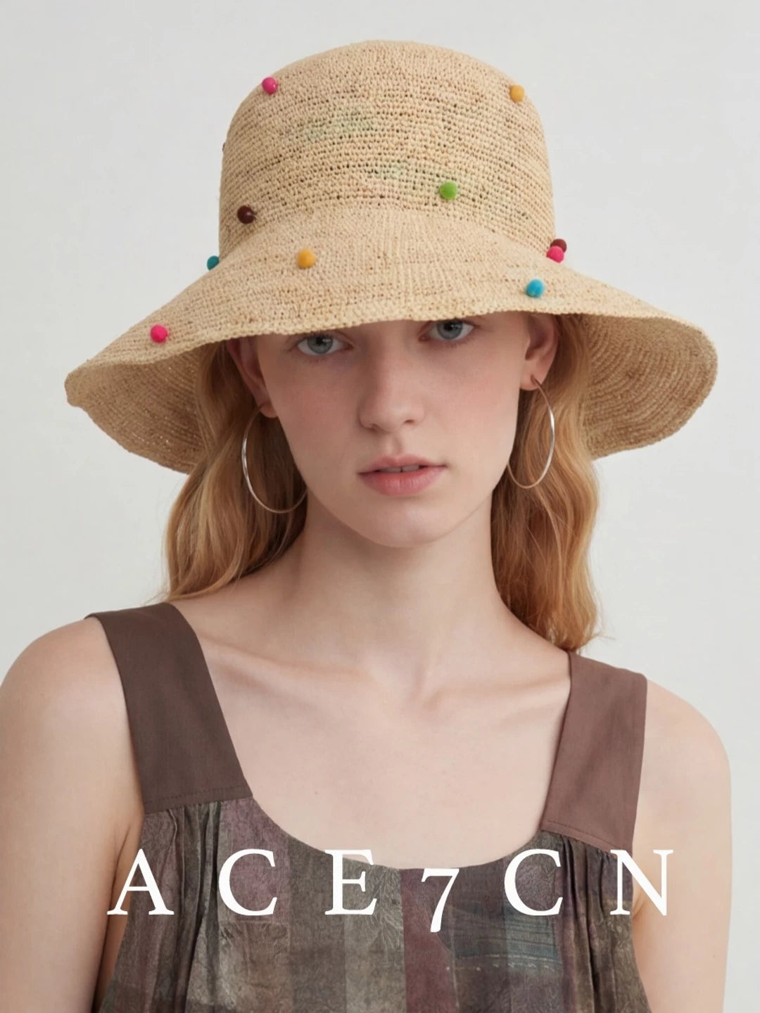 Danish Multi-Dot Straw Hat Foldable Premium Raffia
