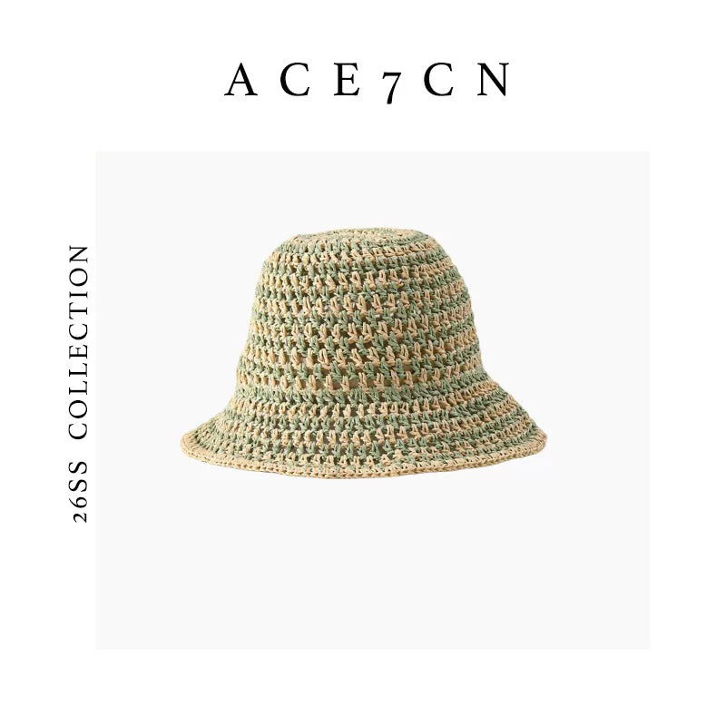 Parisian Premium Straw-Woven Bucket Hat Woven Openwork