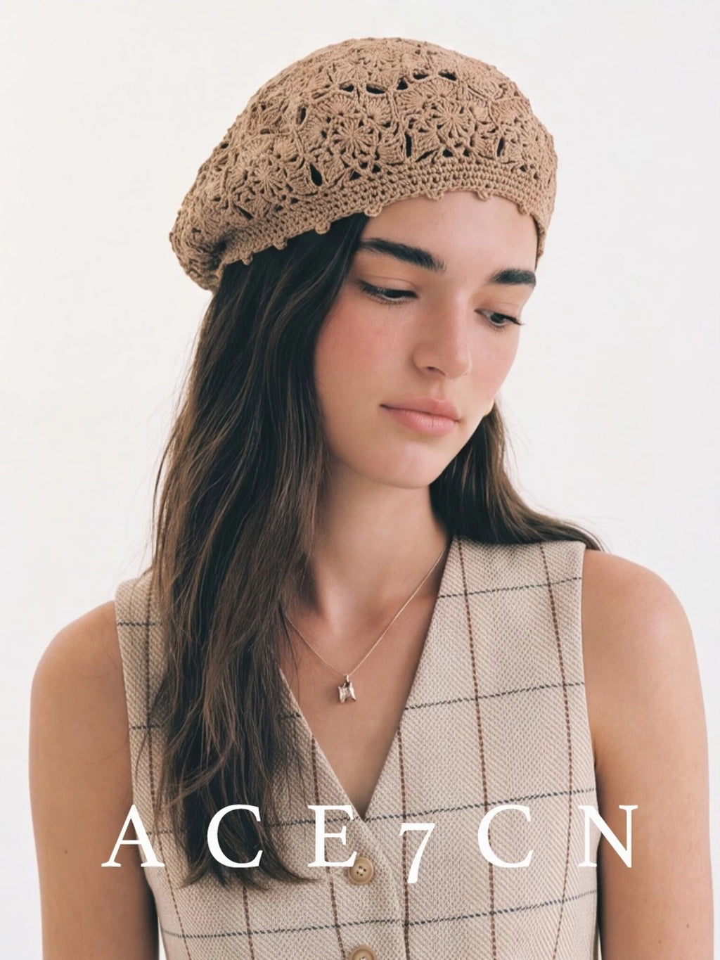 French Elegant Handmade Beret Openwork Lace Painter