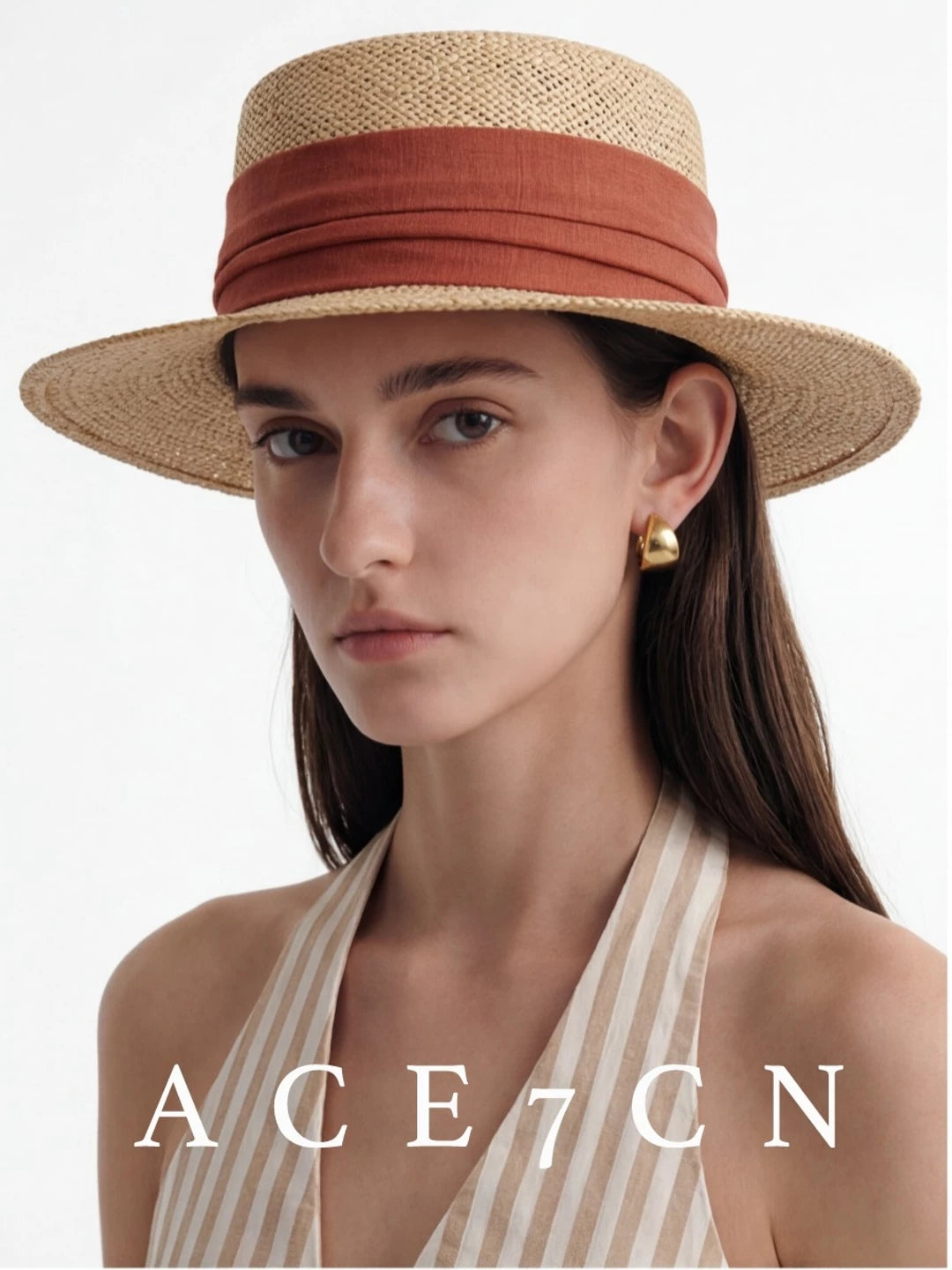 Relaxed French Premium Natural-Straw Straw Hat Multi-Color