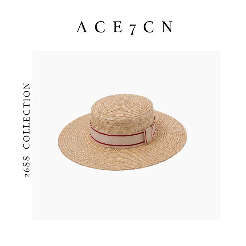 British Vintage Premium Wheat-Straw Straw Hat Hand-Woven