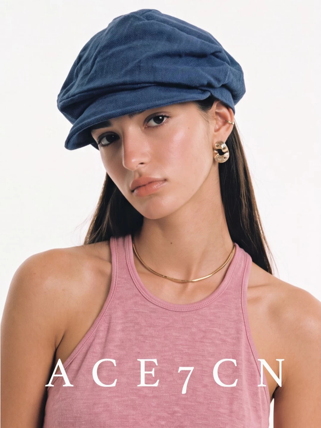 Japanese Niche Denim Handmade Pleated Newsboy Cap