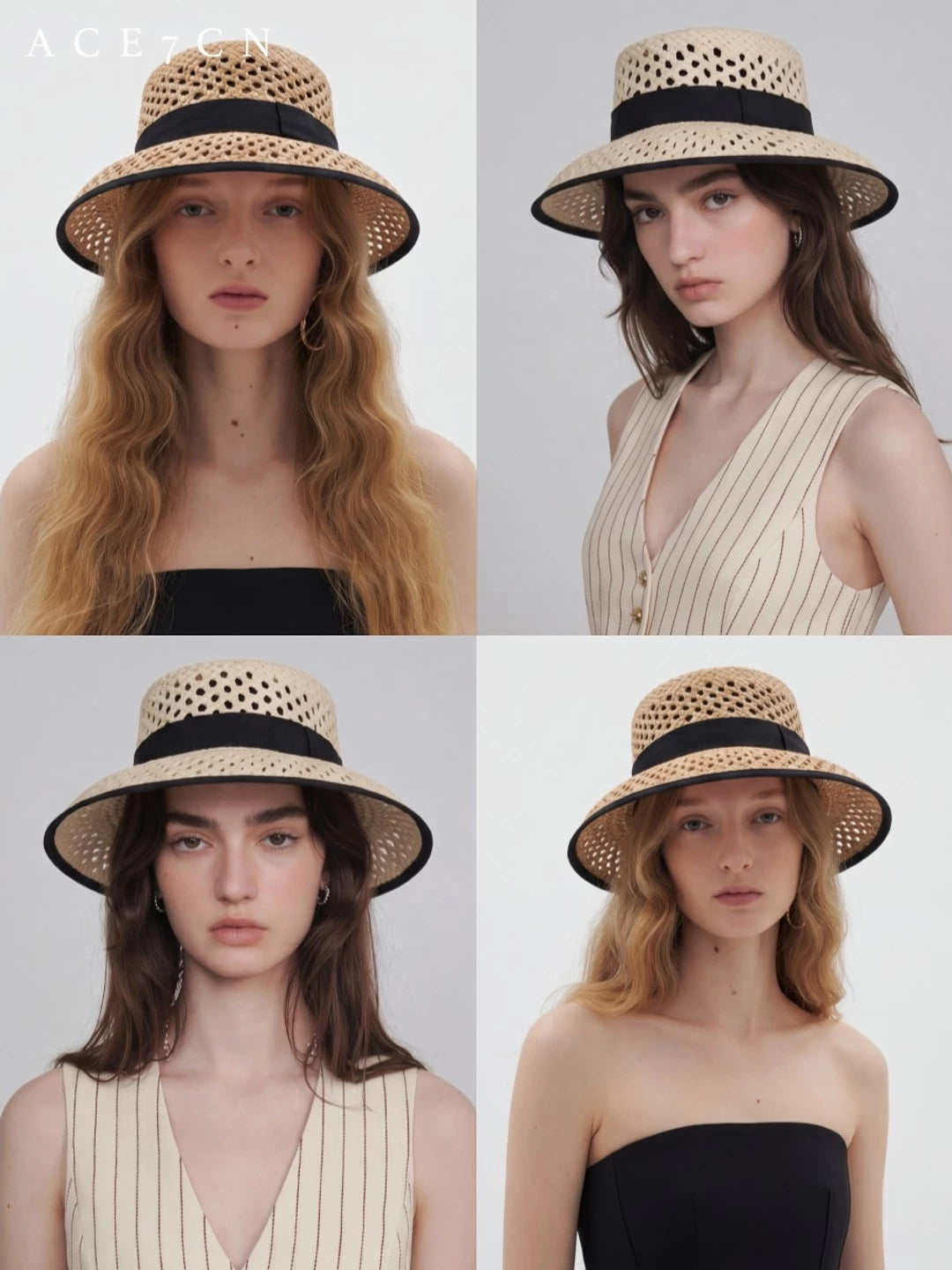 Parisian Runway Hepburn Cloche Hat Straw-Woven Openwork