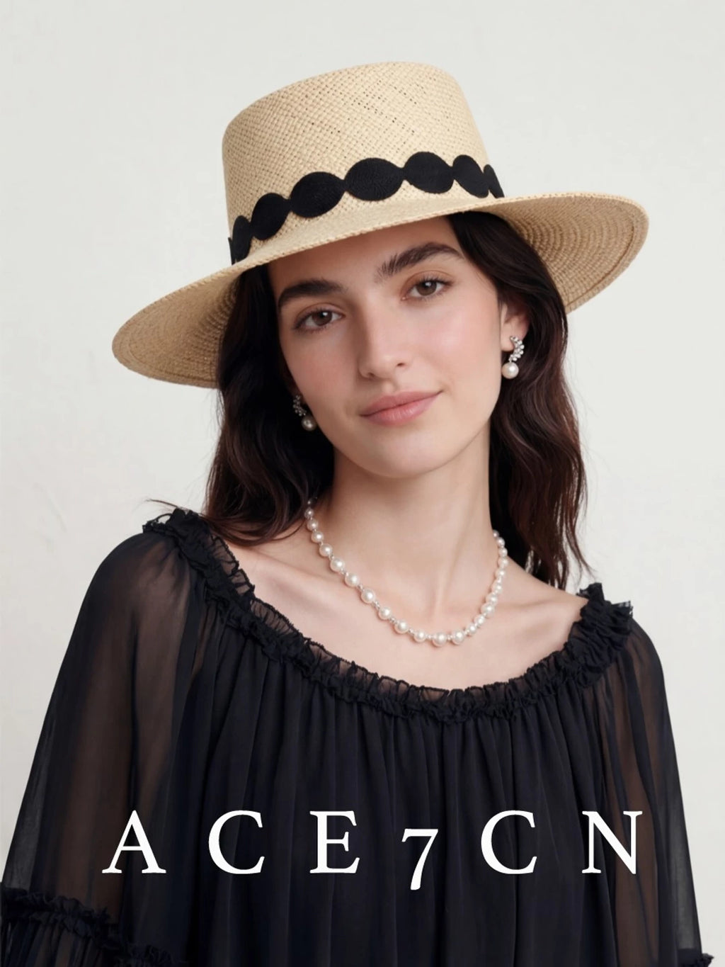 British Vintage Natural Natural-Straw Dress Hat Lace
