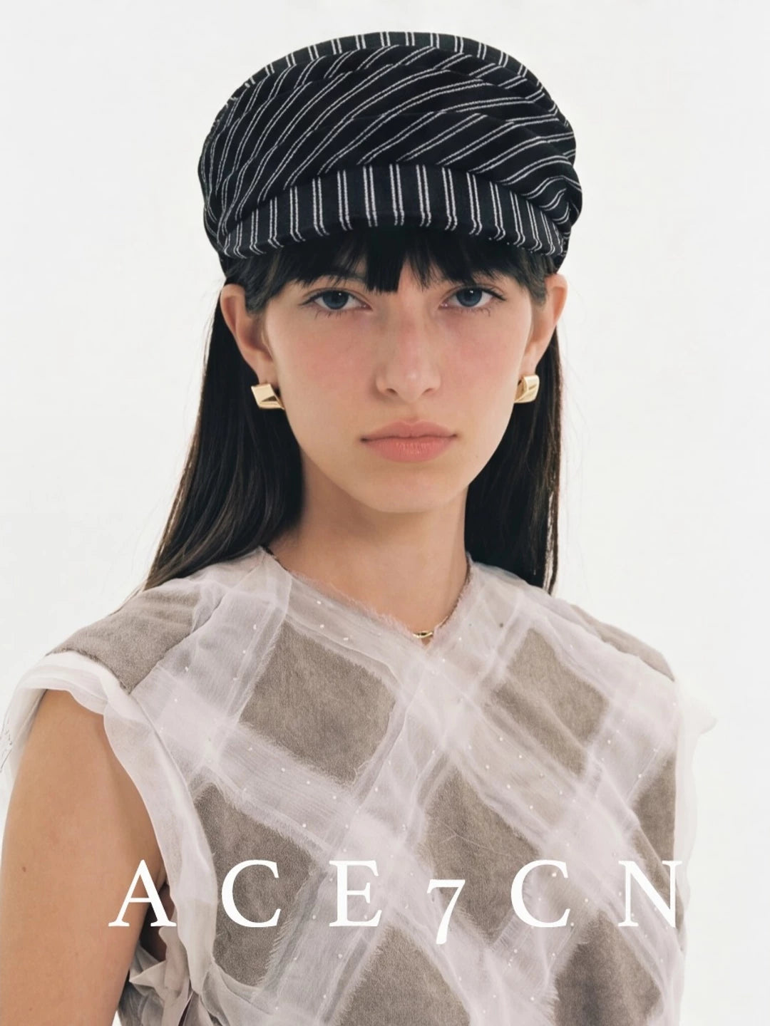 Artsy Korean Striped Cotton-Linen Riding Hat Handmade