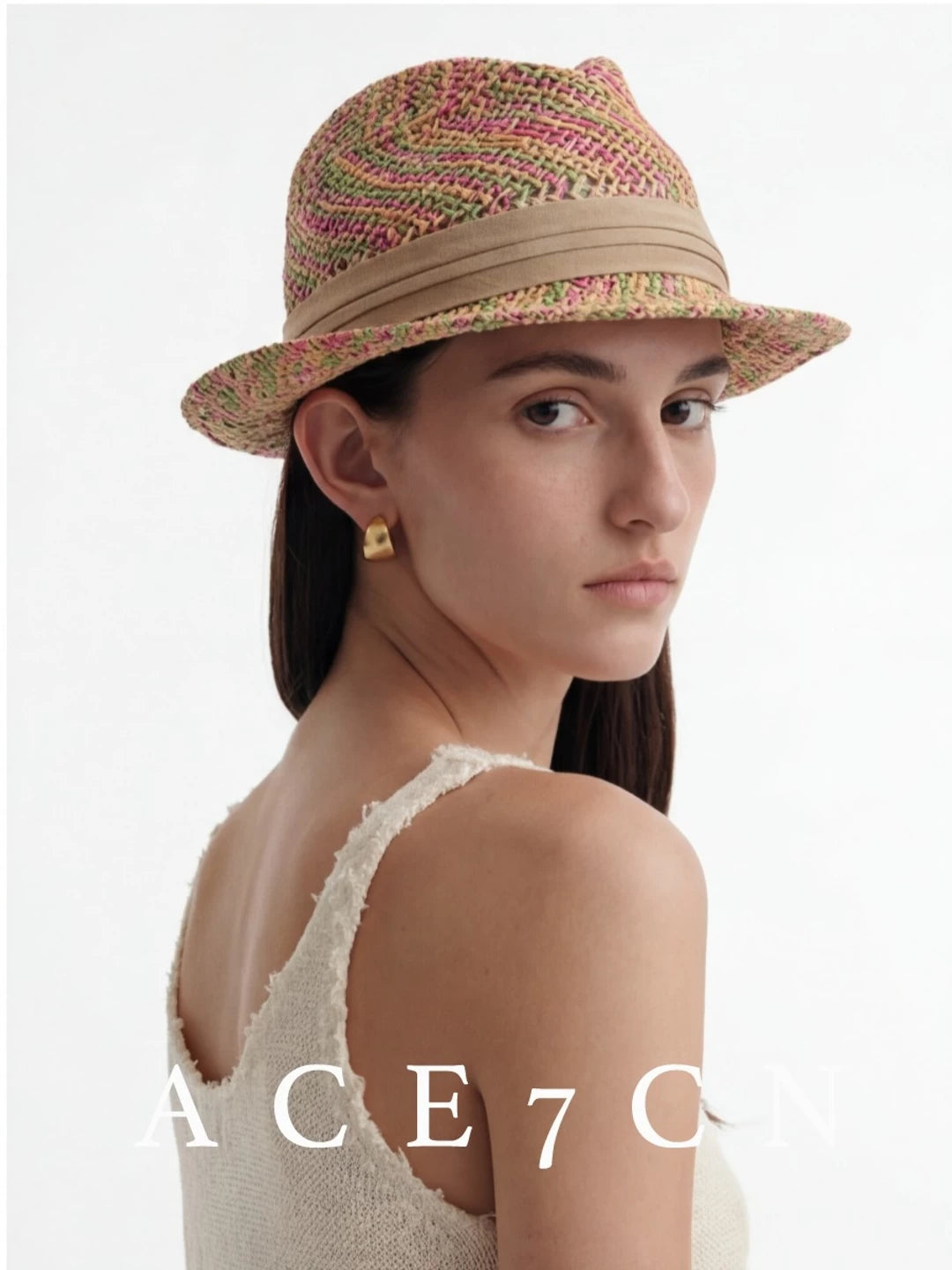 Nordic Niche Colorful Straw-Woven Fedora Western Hat