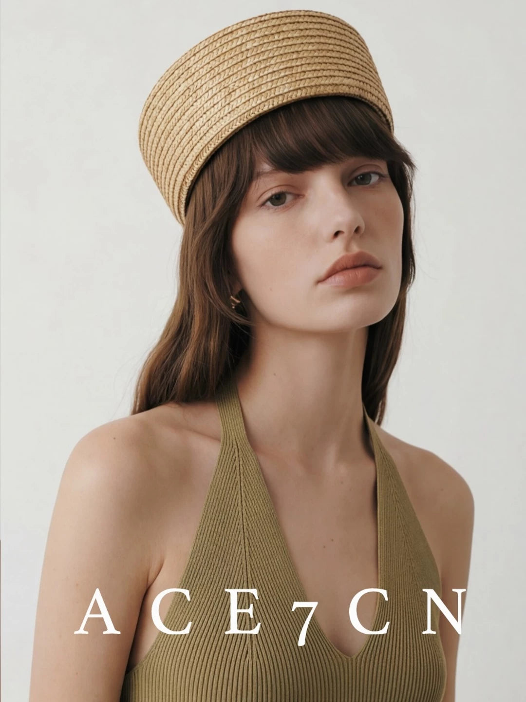 French Vintage Straw-Woven Pillbox Hat Handmade Flat-Top