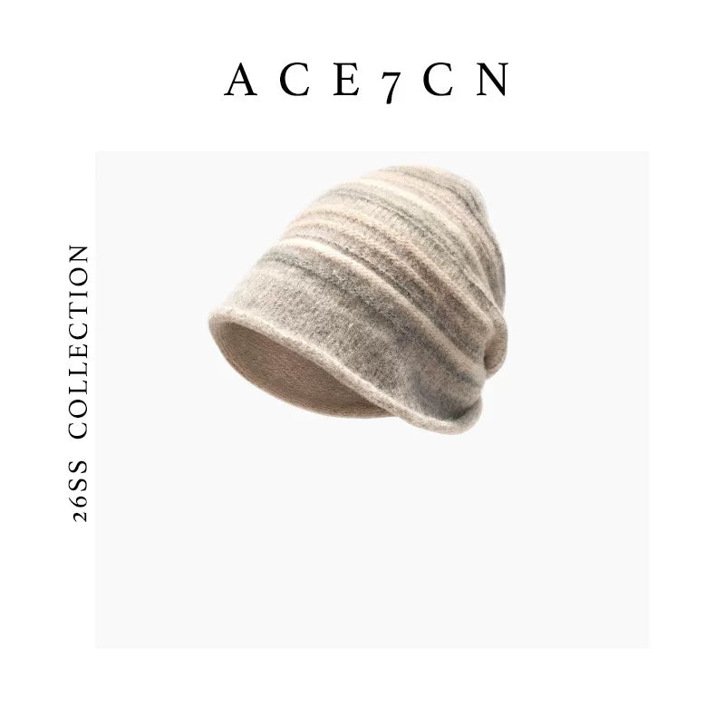 Vintage Relaxed Multi-Stripe Wool Slouch Beanie Striped