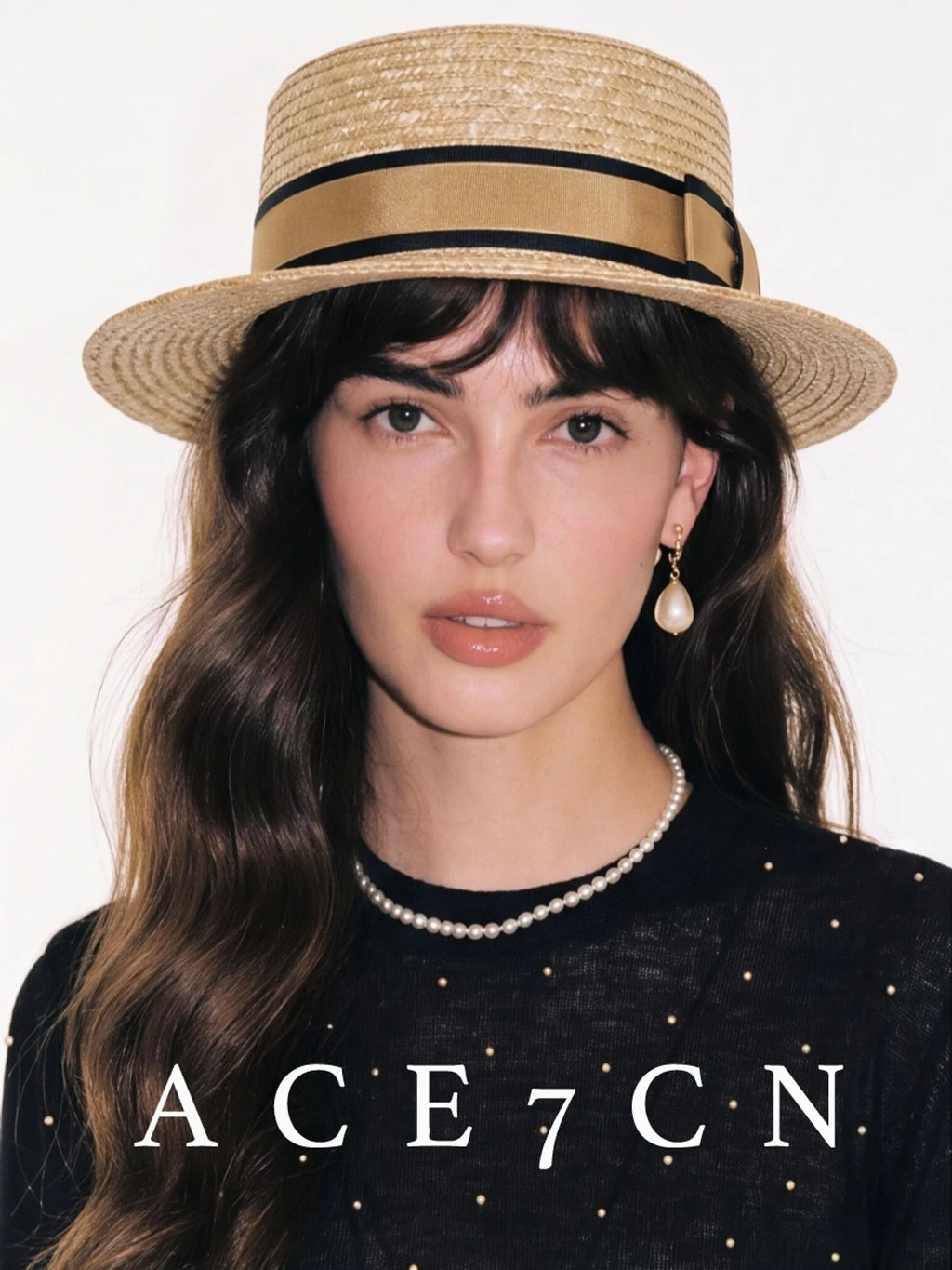 Relaxed French Wheat-Straw Flat-Top Hat Short-Brim Hepburn