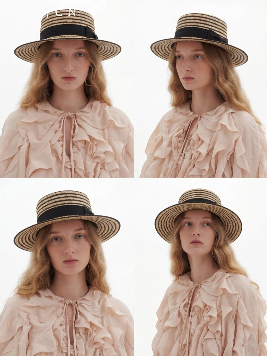 Korean Natural-Straw Wheat-Straw Straw Hat Striped Dress
