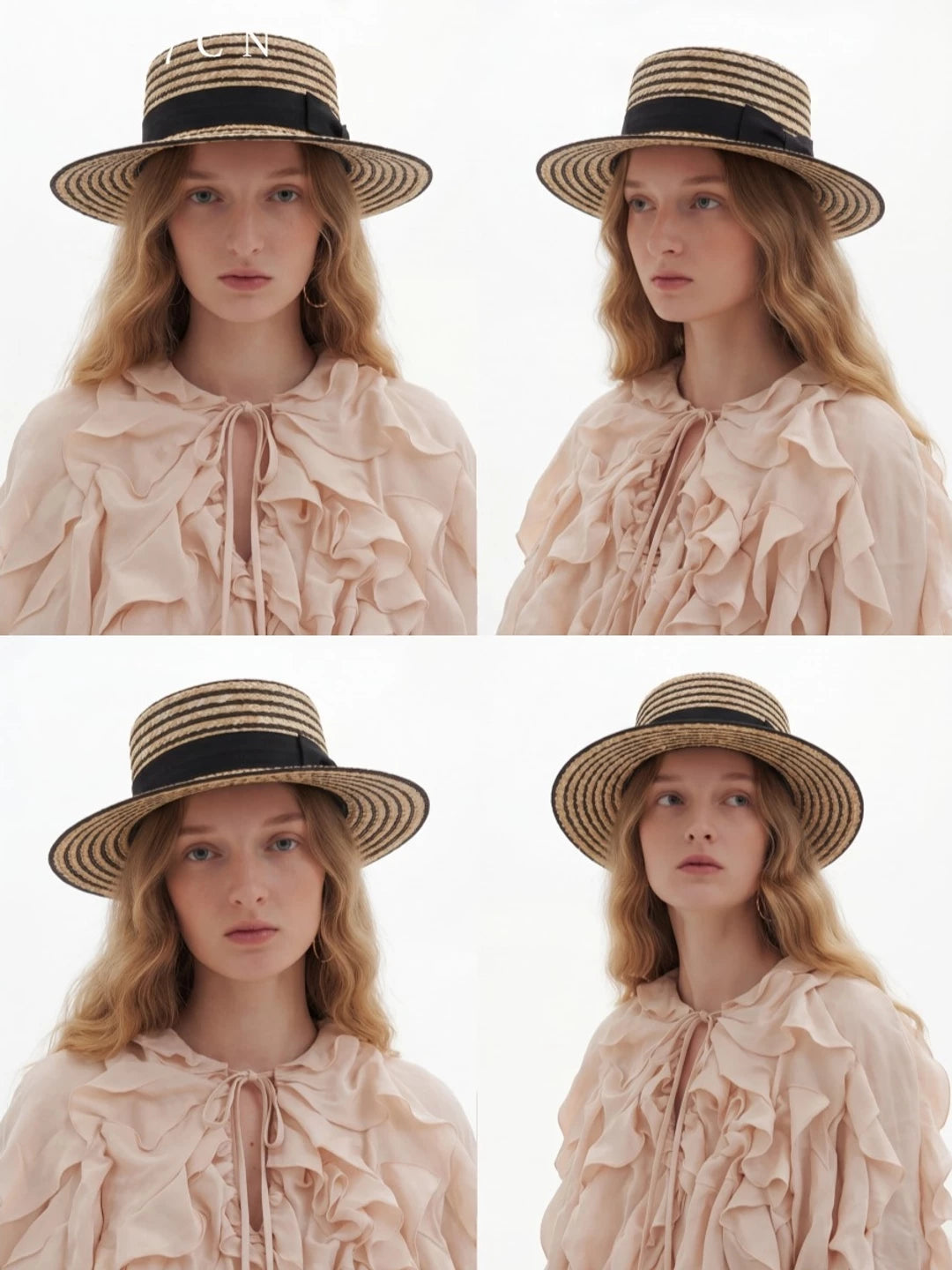 Korean Natural-Straw Wheat-Straw Straw Hat Striped Dress
