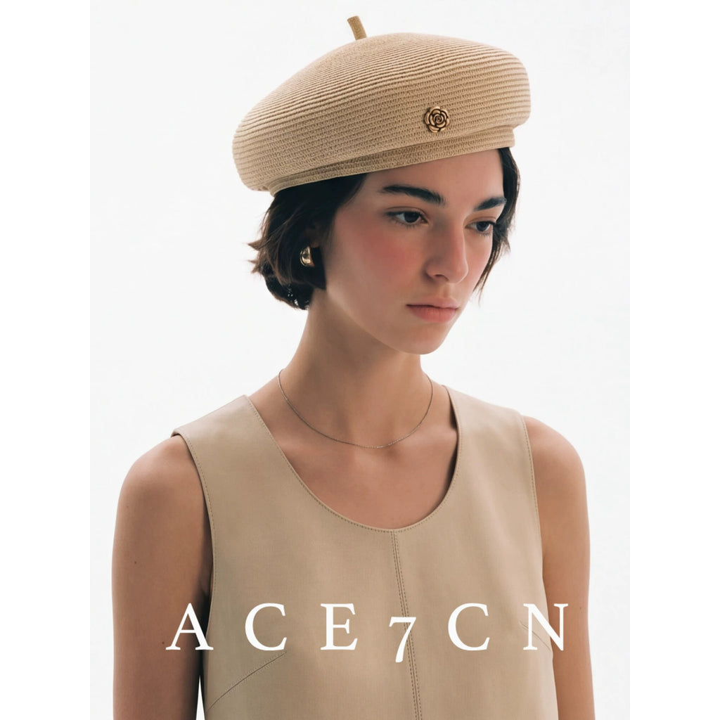 Camellia Parisian Runway Light-Luxury Straw Pillbox 3D