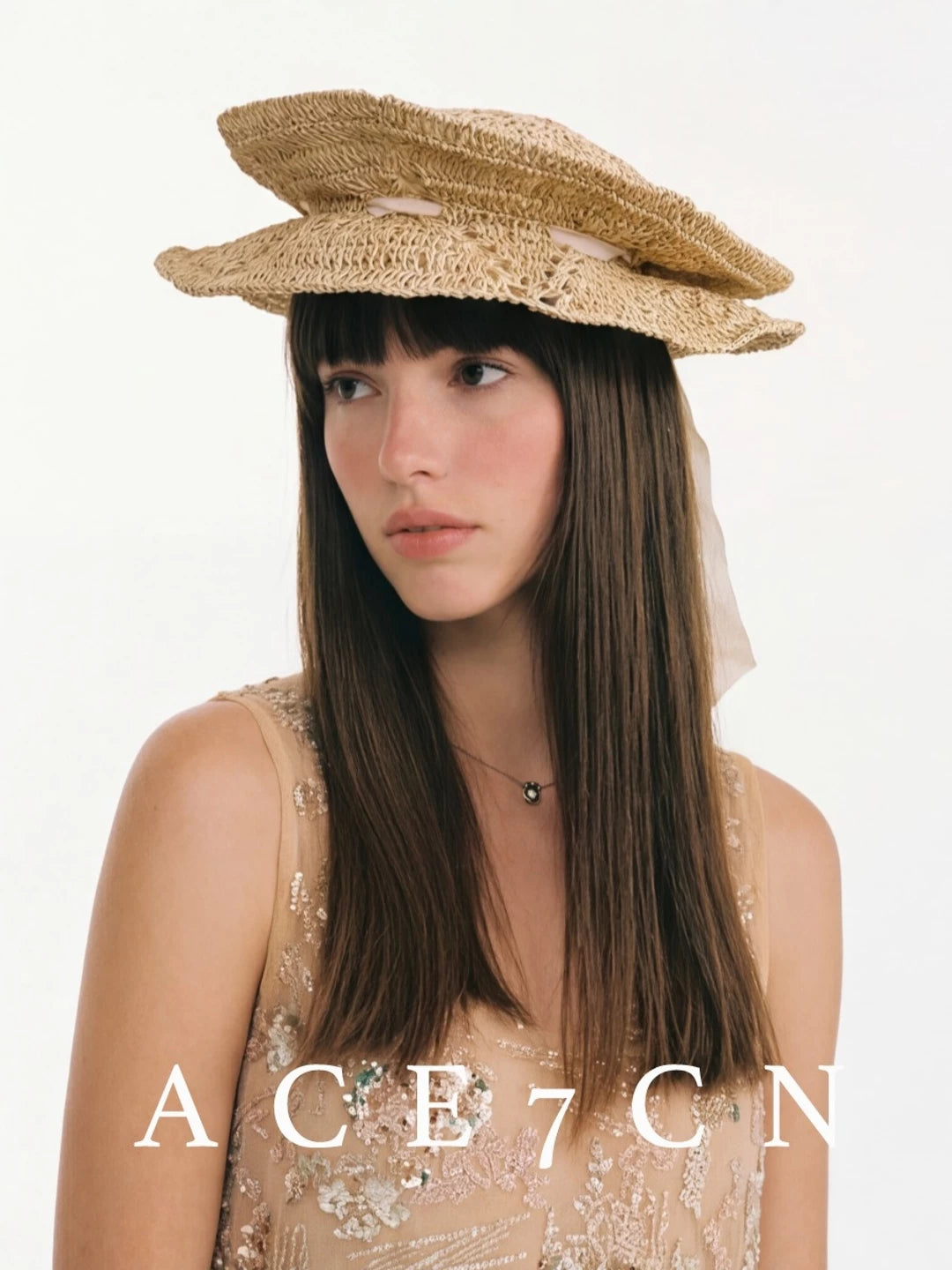 Japanese Niche Straw-Woven Hat Foldable Tie-Strap Bucket
