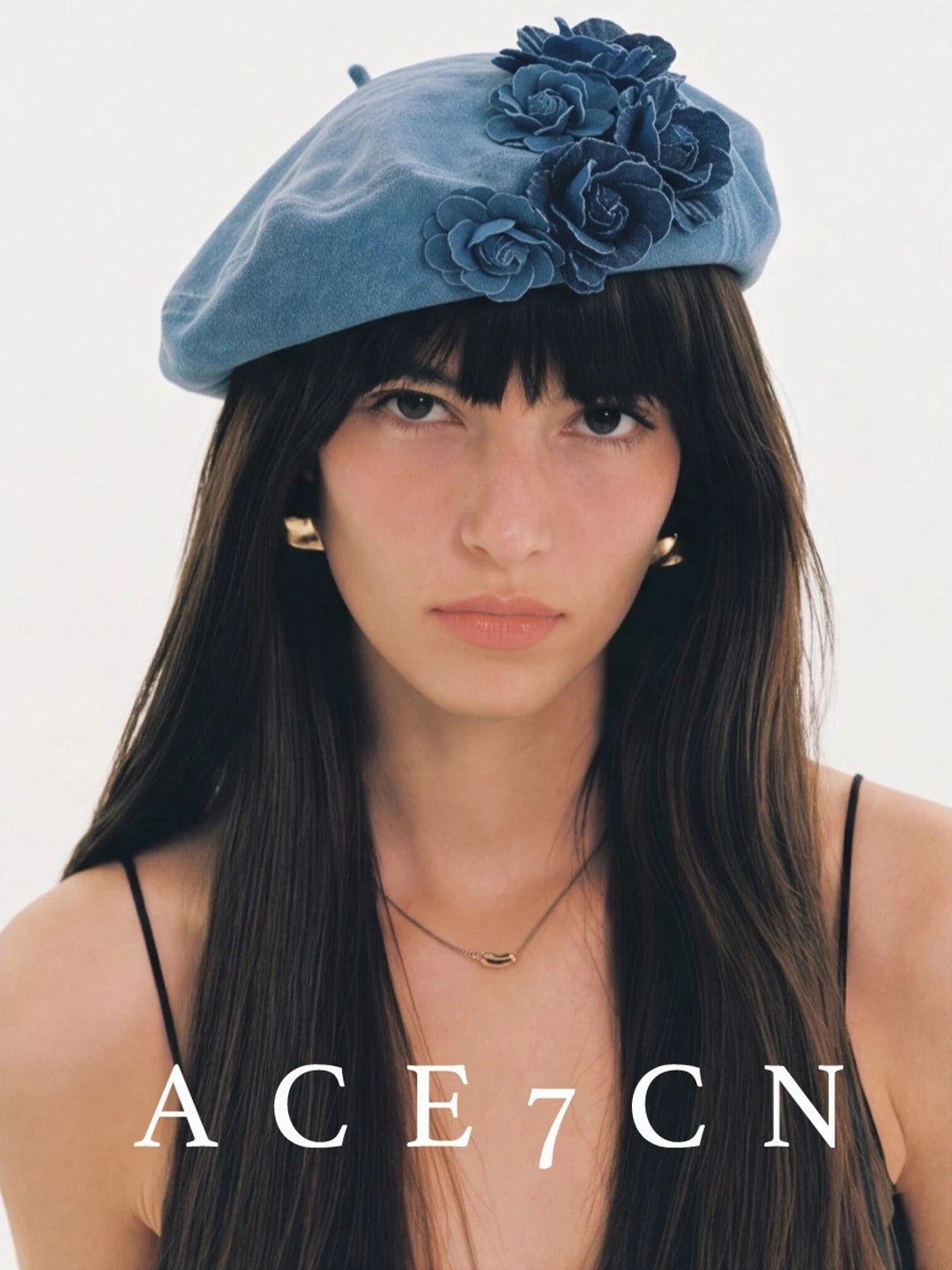 Denim Champs-Élysées Washed Denim Beret Floral Painter