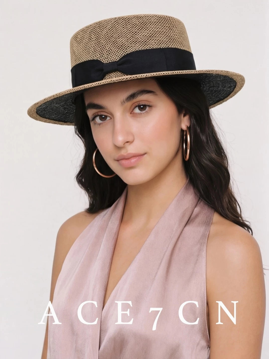 British Vintage Light-Luxury Natural Raffia Dress Hat