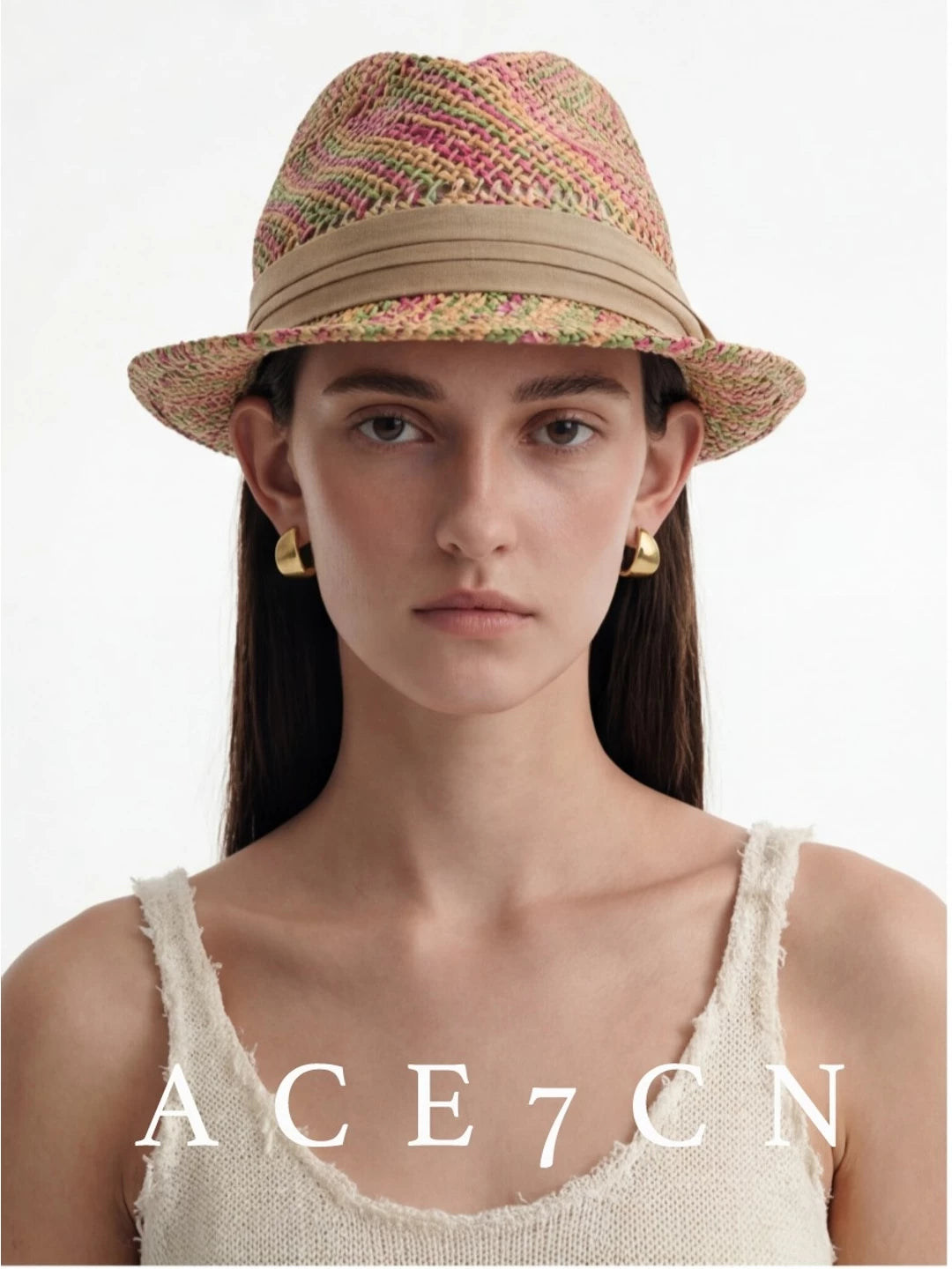 Nordic Niche Colorful Straw-Woven Fedora Western Hat