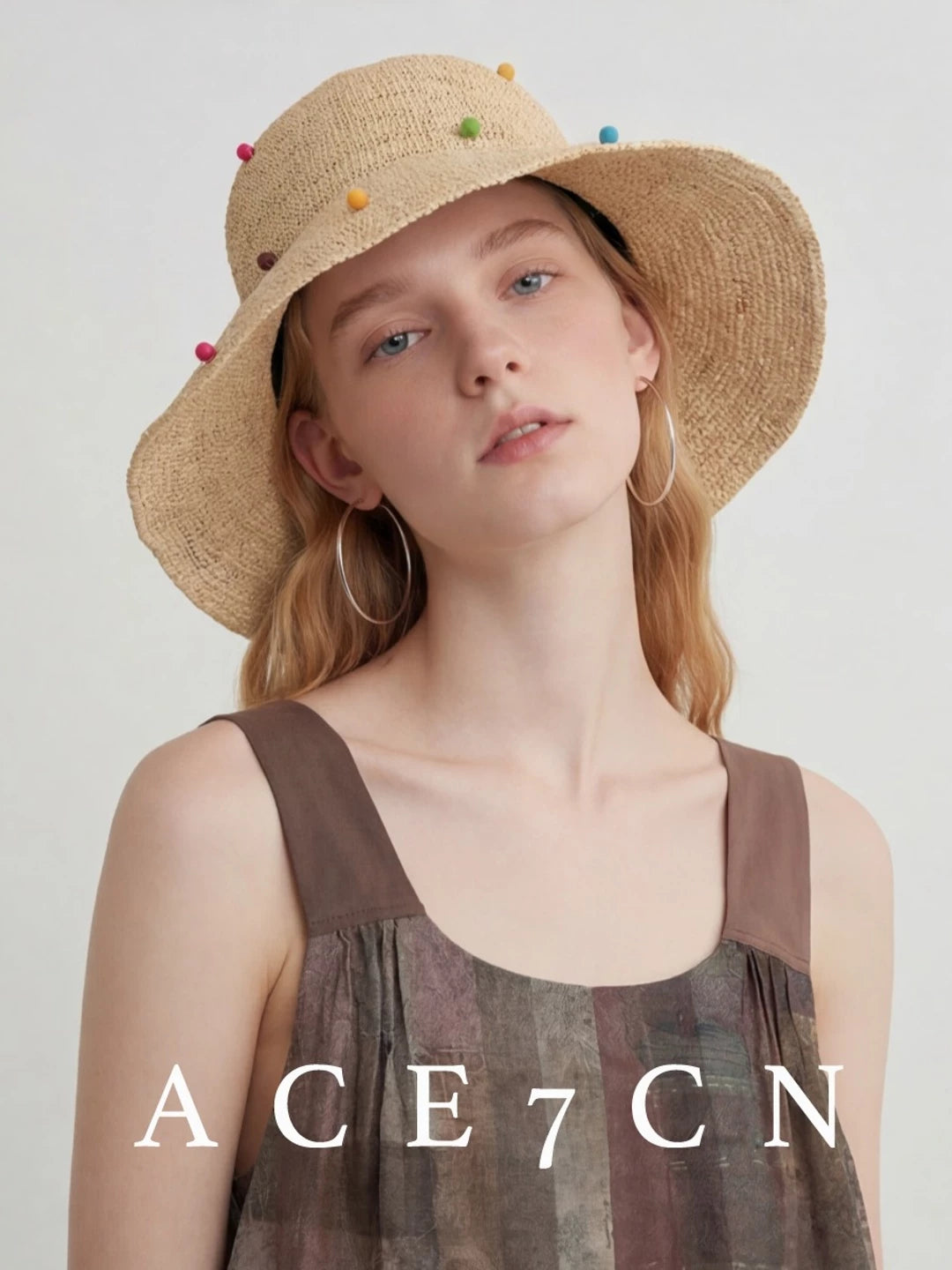 Danish Multi-Dot Straw Hat Foldable Premium Raffia
