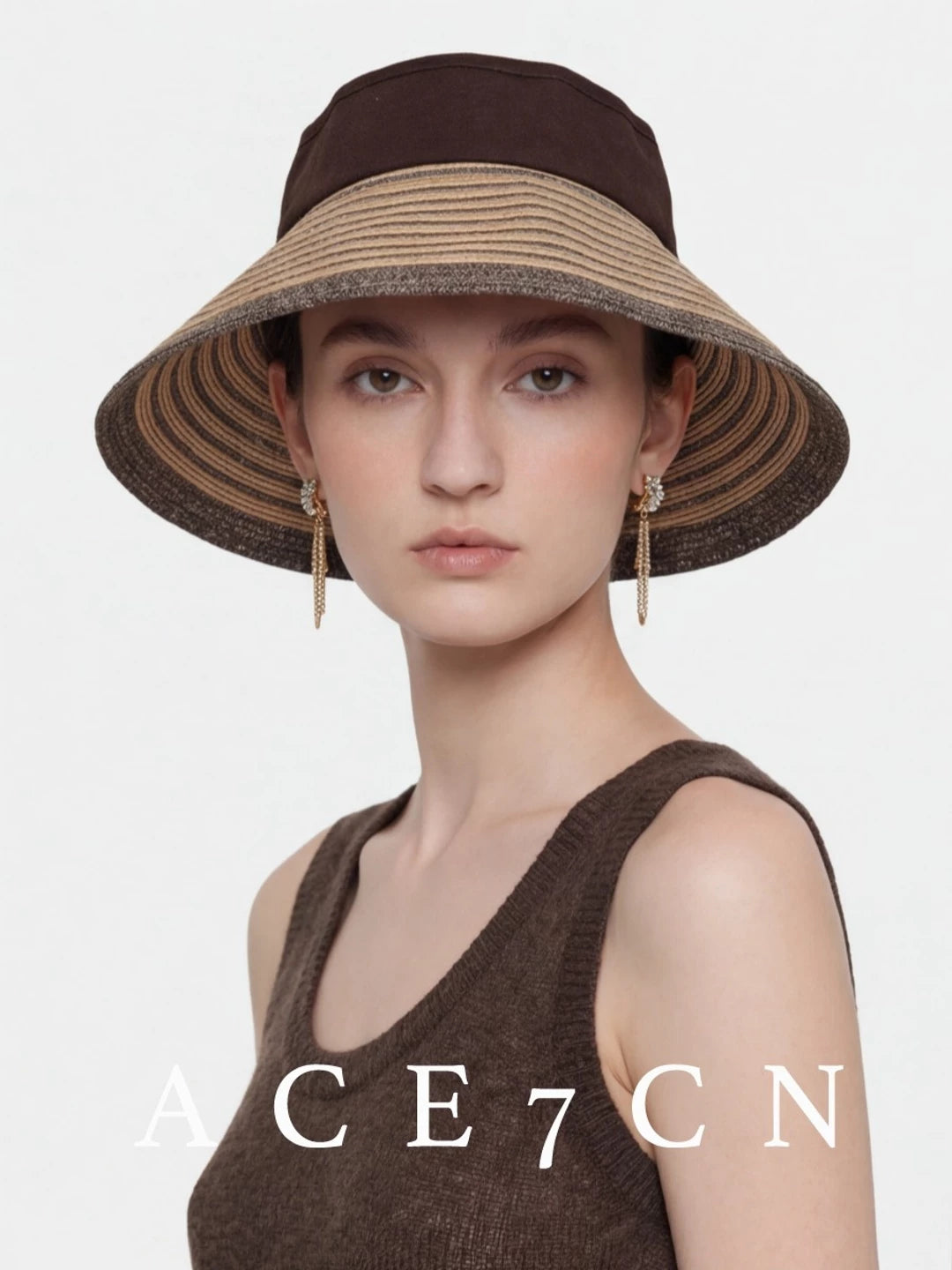 Japanese Outdoor Sun Hat Color-Block Open-Top Resort