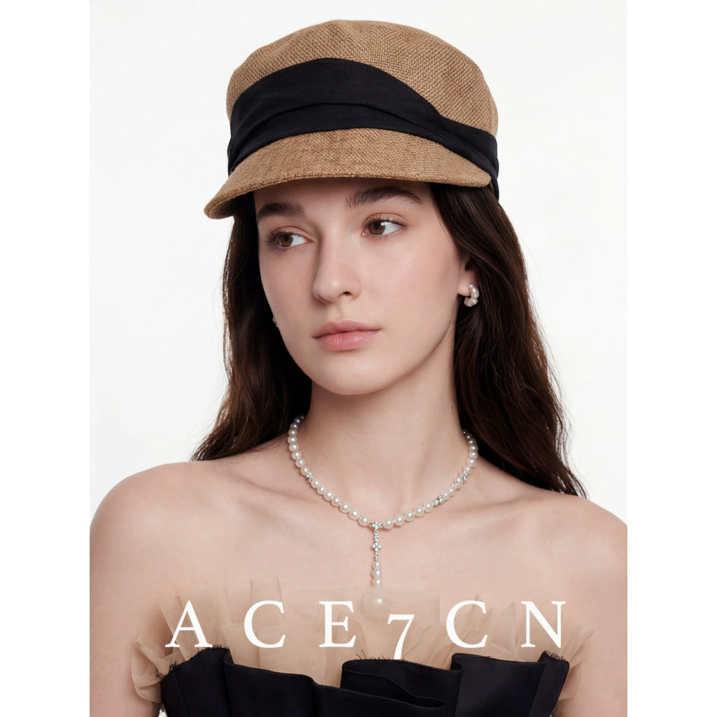 French Classic Cotton-Linen Color-Block Riding Hat Breathable