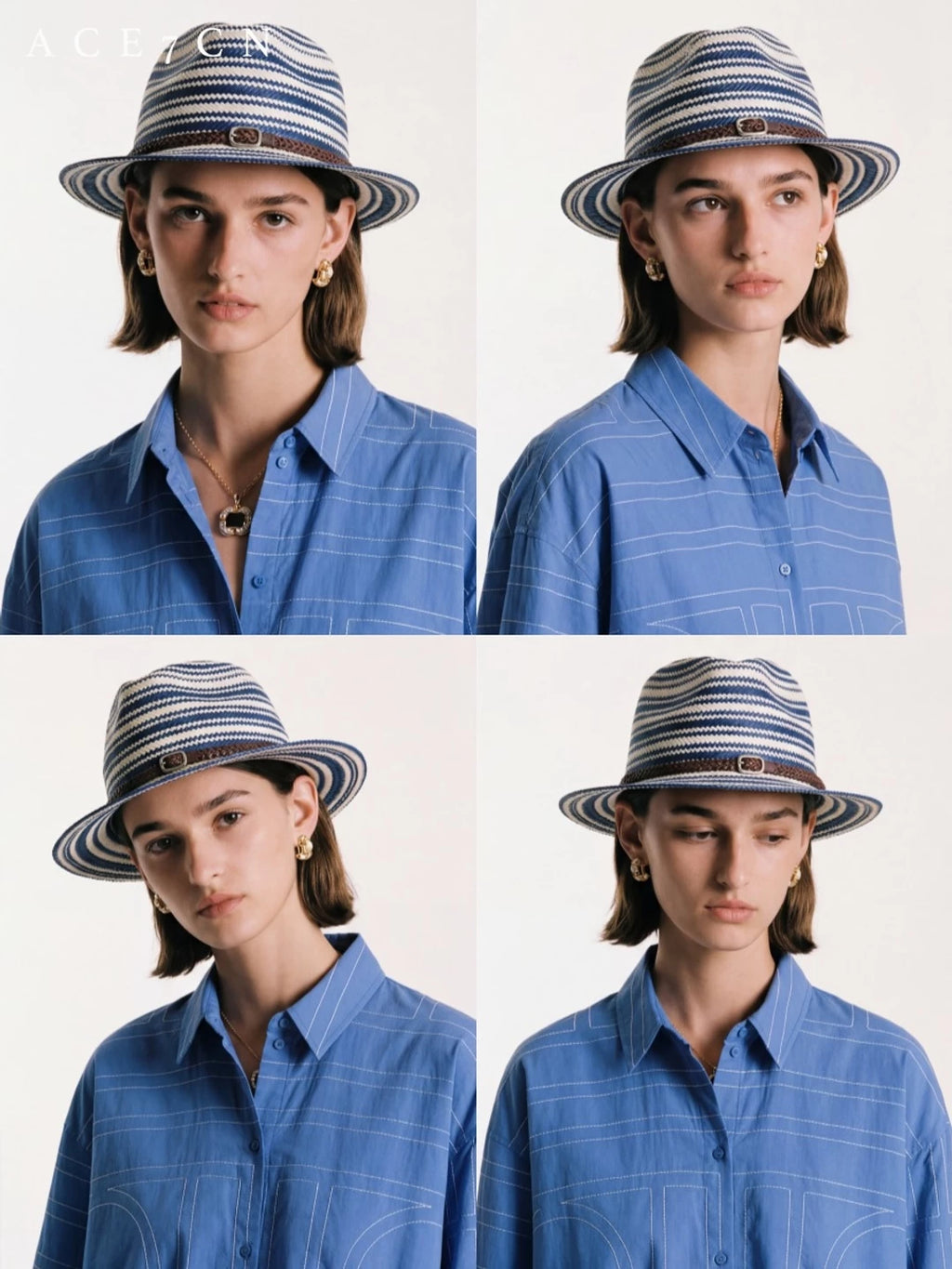Nautical British Vintage Blue-White Striped Straw Hat