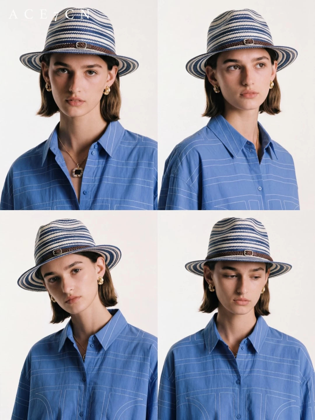 Nautical British Vintage Blue-White Striped Straw Hat