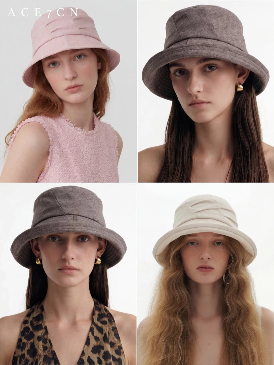 Light-French Bucket Hat Roll-Brim Pleated Bucket Hat