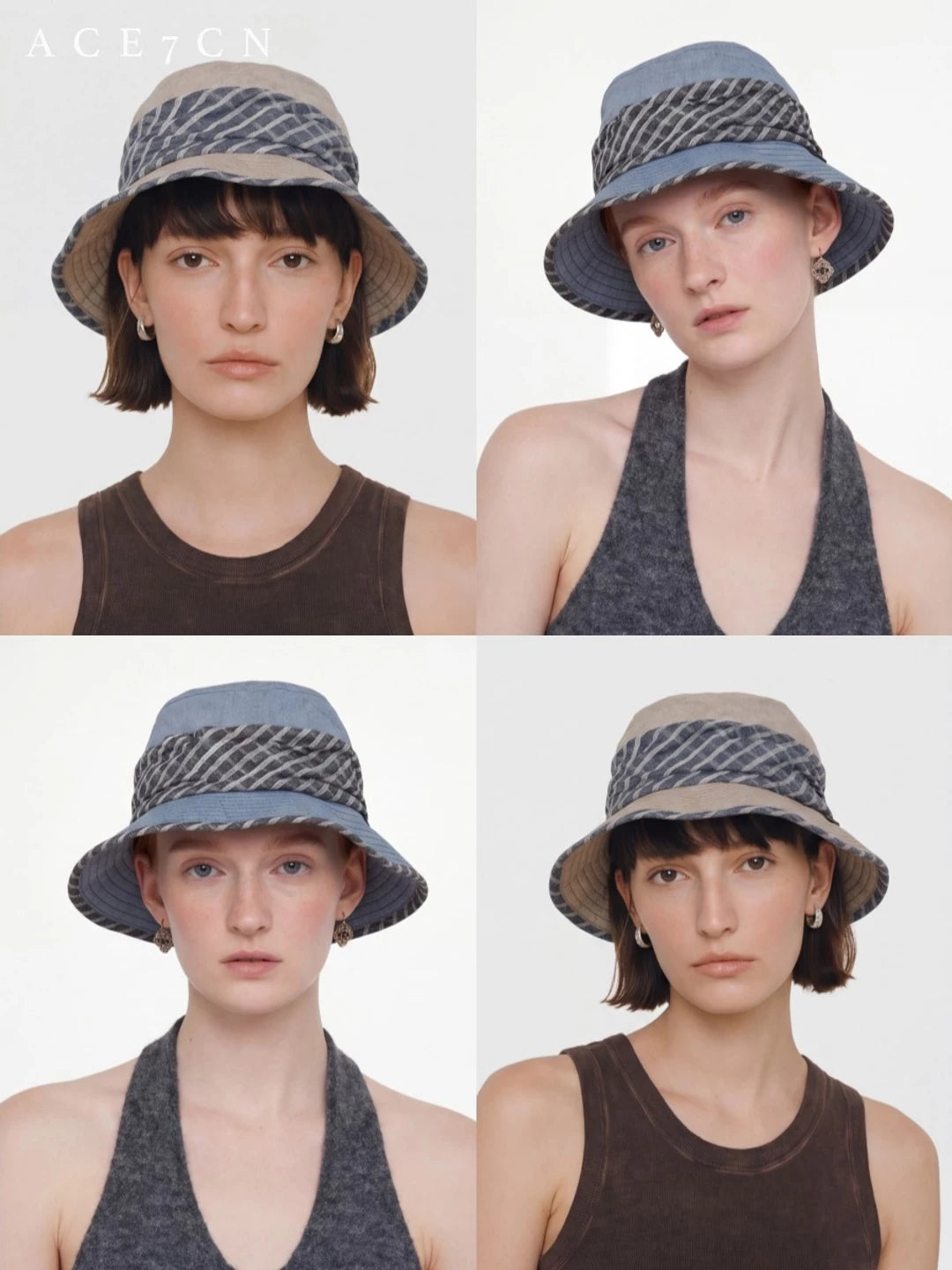 Danish Plaid Bucket Hat Outdoor Travel Sun-Shade