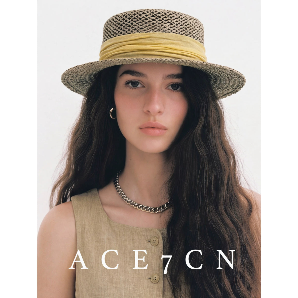 South-France Seagrass Hand-Woven Dress Hat Flat-Top Straw