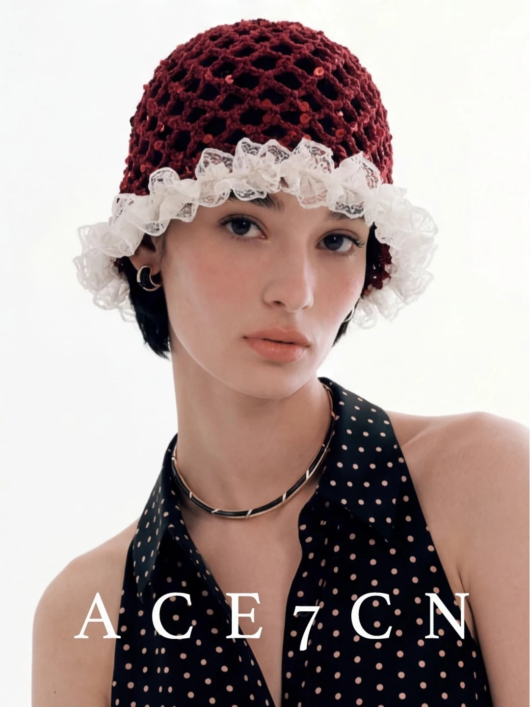 French Elegant Hand-Crochet Openwork Knit Beanie Sequin
