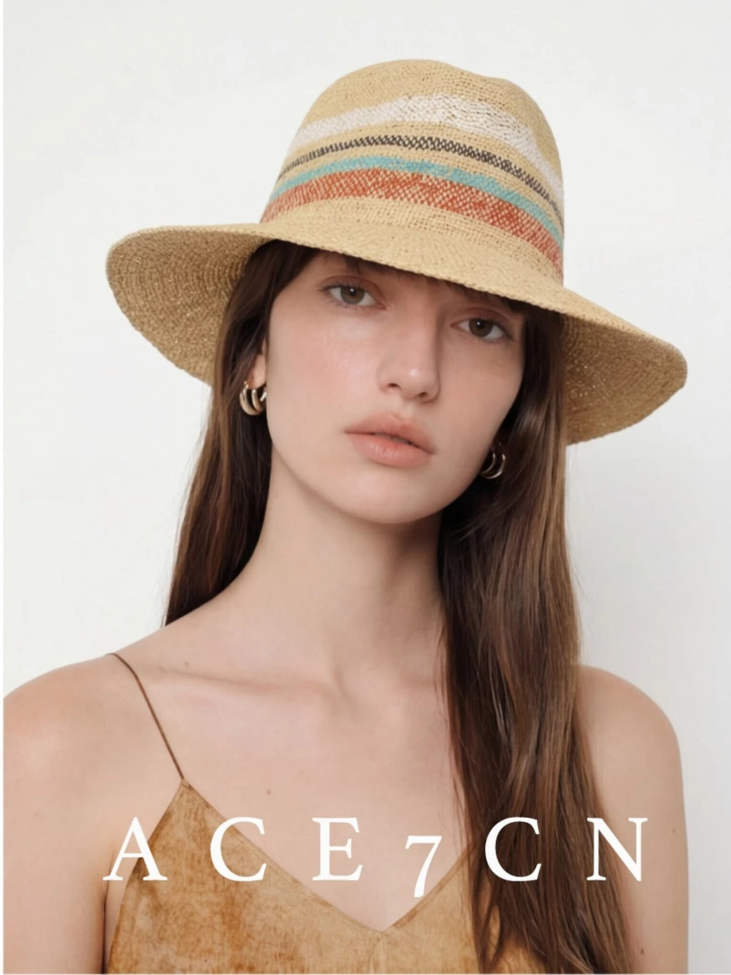 Danish Colorful Dress Hat Raffia Hand-Woven Color-Block