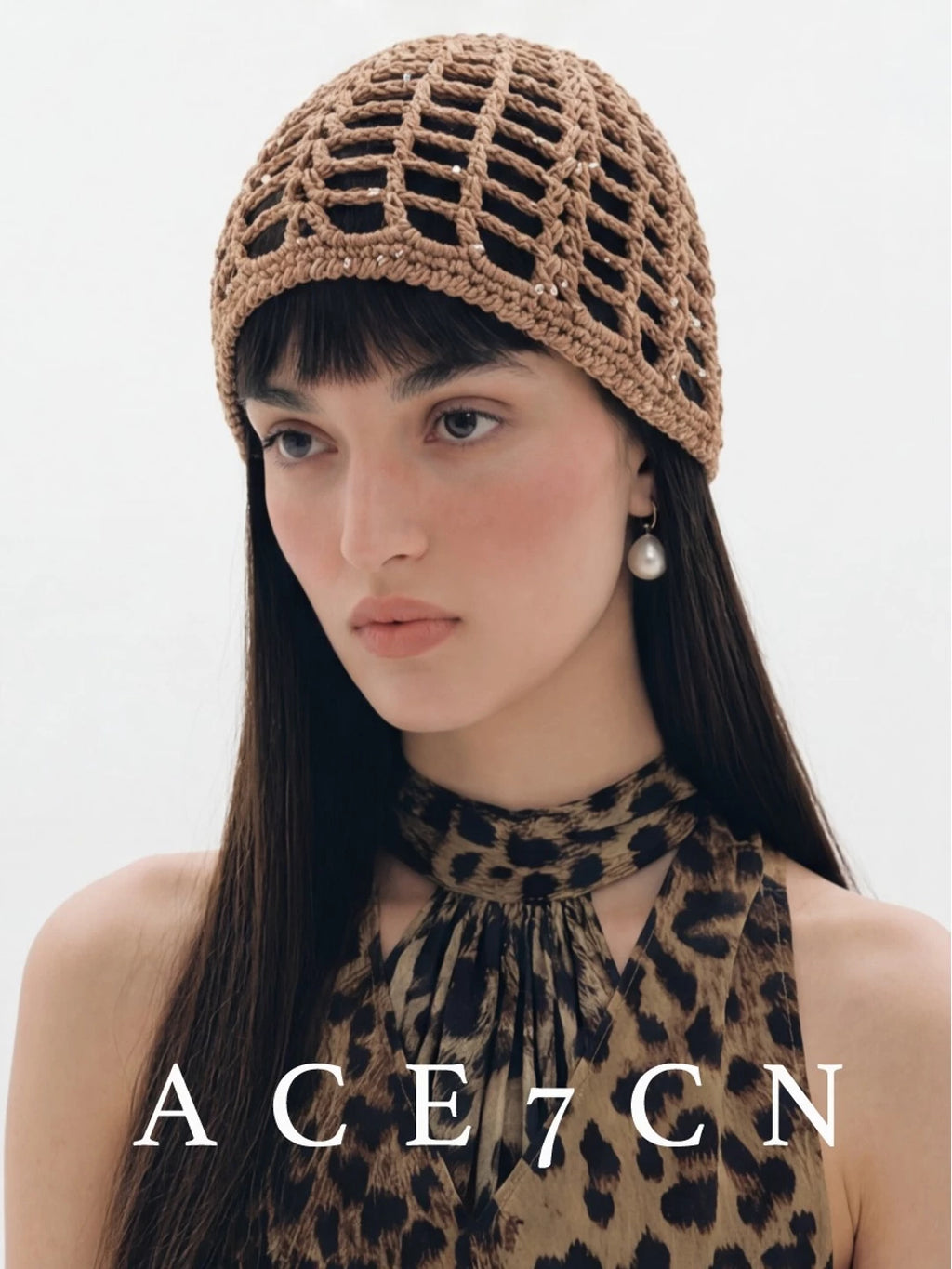 Danish Hand-Crochet Openwork Knit Beanie Subtle-Glitter Woven