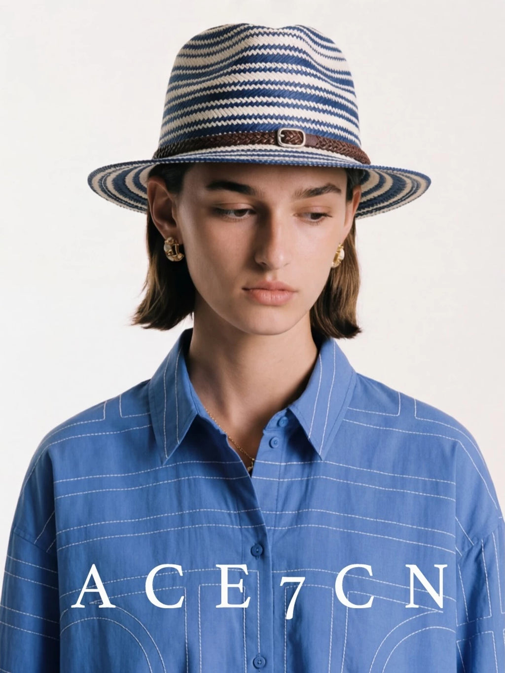 Nautical British Vintage Blue-White Striped Straw Hat